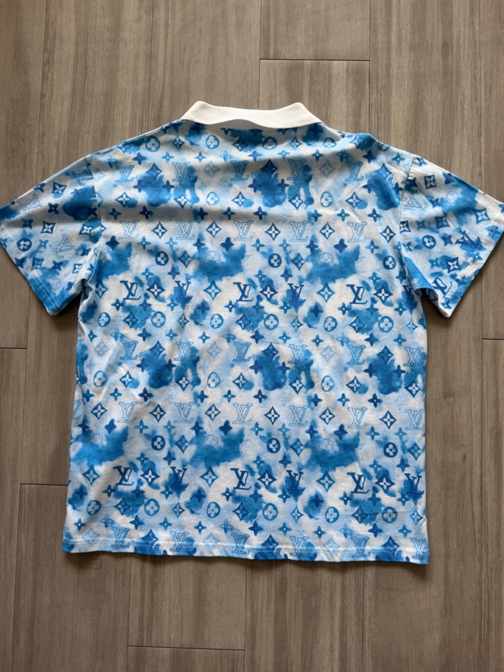 Blue Tie-Dye Logo Polo Shirt - Luxury Monogram Style (XL) - Picture 4 of 5